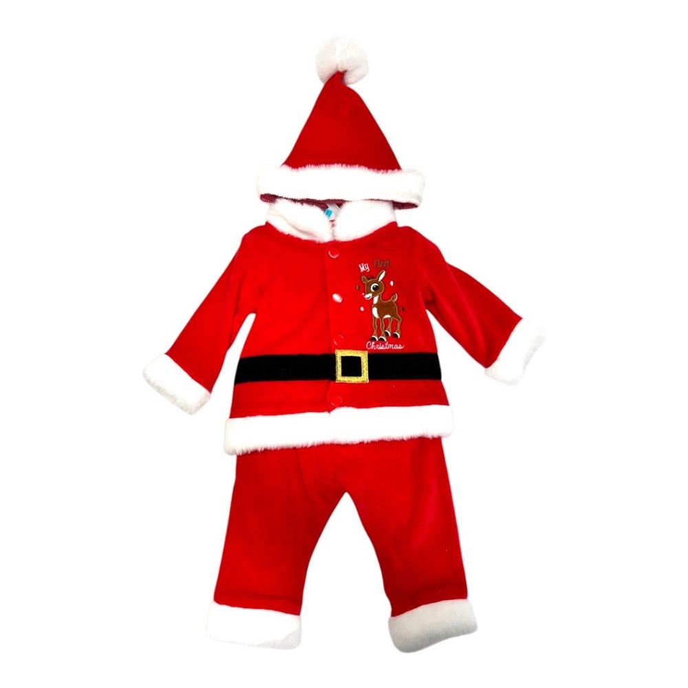 New Christmas Rudolph Reindeer 6 months Baby Santa 3 piece suit set with hat